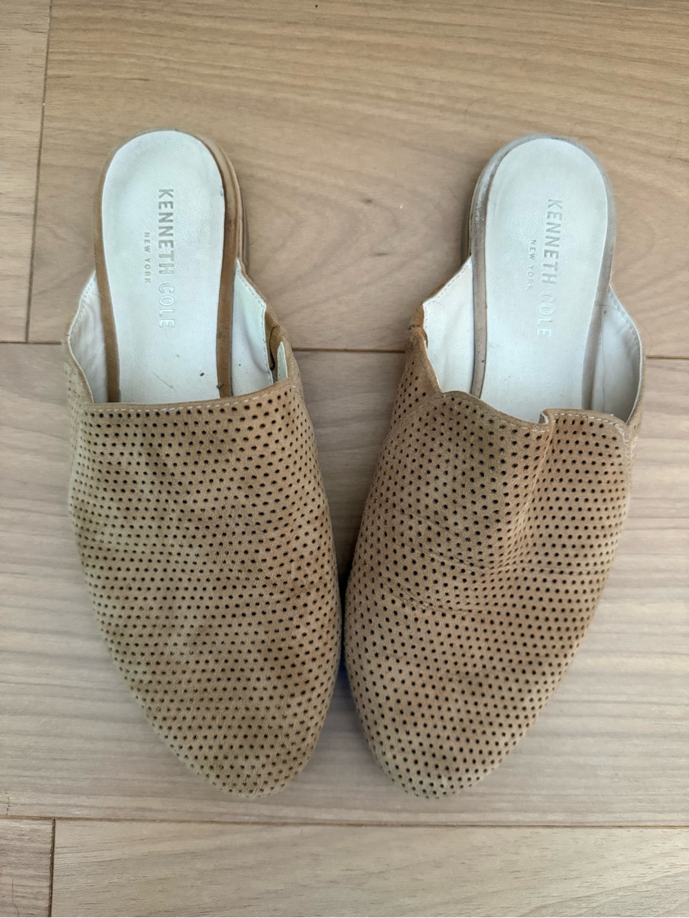Kenneth Cole Tan Perforated Suede Slip-On Mules